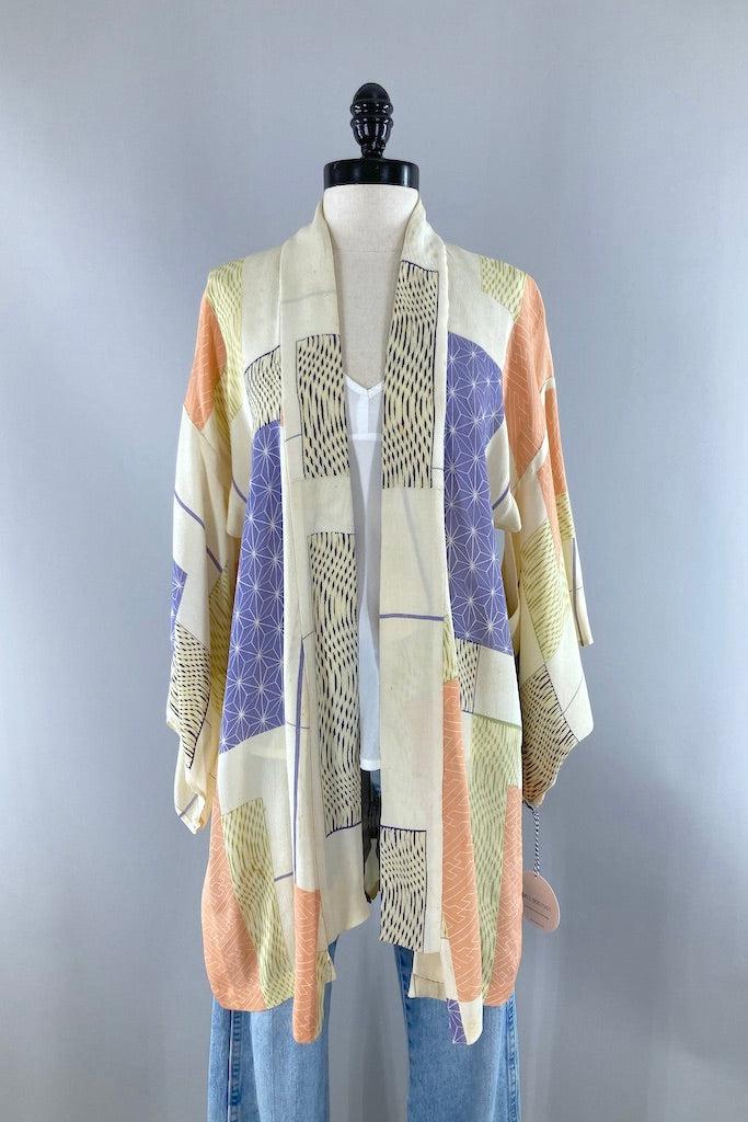 Vintage Ivory Summer Silk Kimono Cardigan-ThisBlueBird