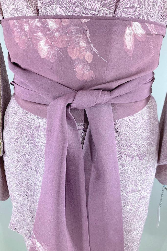 Vintage Lavender Floral Dots Silk Kimono-ThisBlueBird