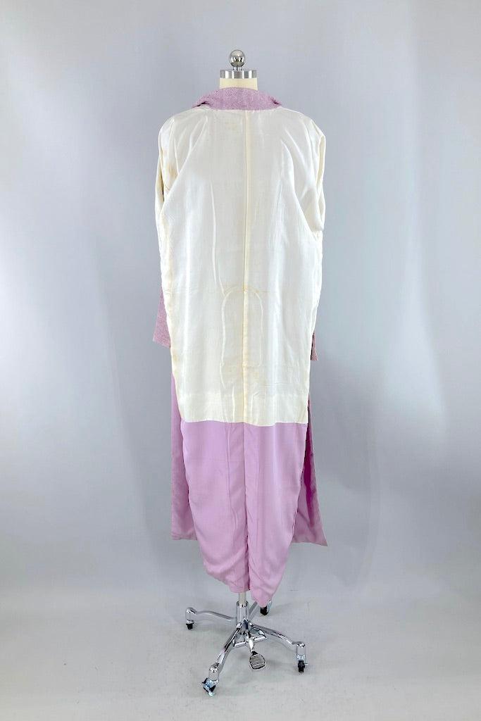 Vintage Lavender Floral Dots Silk Kimono-ThisBlueBird