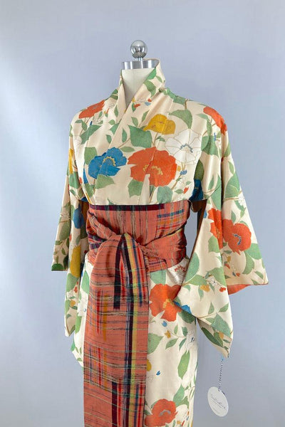 Vintage Orange Floral Silk Kimono-ThisBlueBird