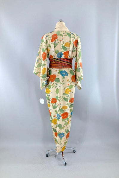 Vintage Orange Floral Silk Kimono-ThisBlueBird