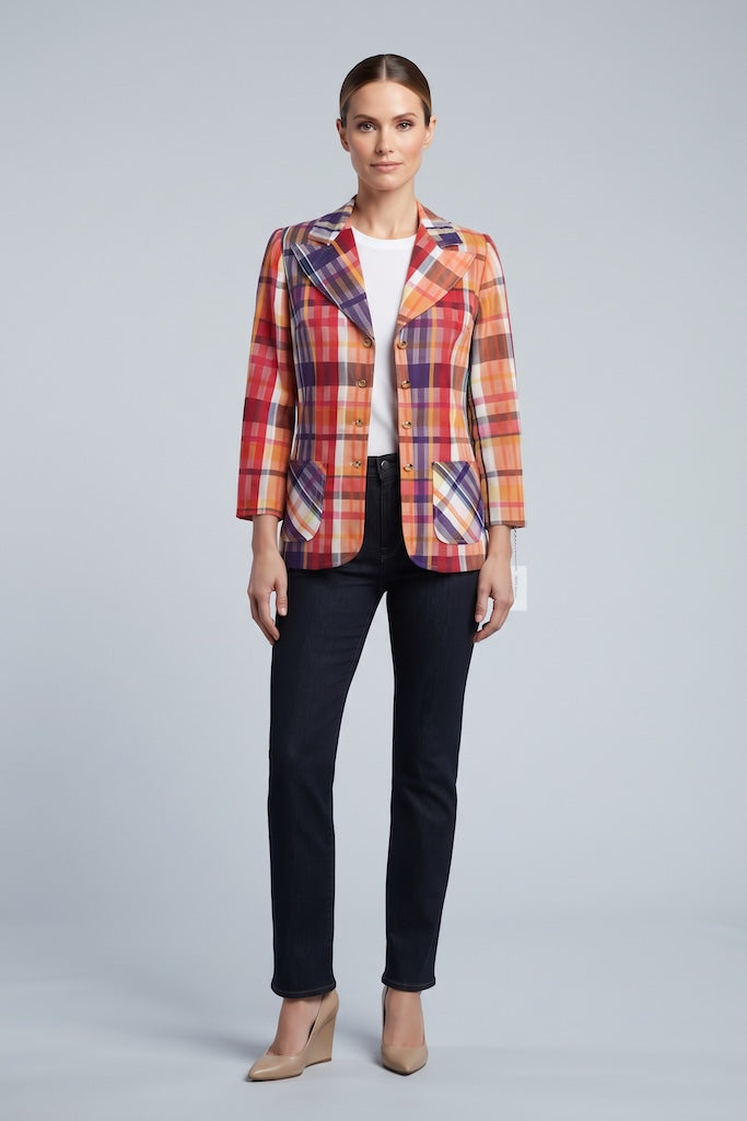 Vintage Orange Madras Plaid Blazer-Vintage Outerwear-ThisBlueBird