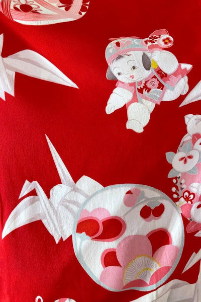 Vintage Origami Cranes Silk Juban Kimono-ThisBlueBird