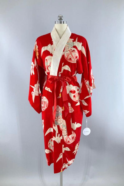 Vintage Origami Cranes Silk Juban Kimono-ThisBlueBird