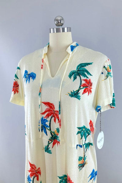 Vintage Palm Tree Print Summer Dress-ThisBlueBird