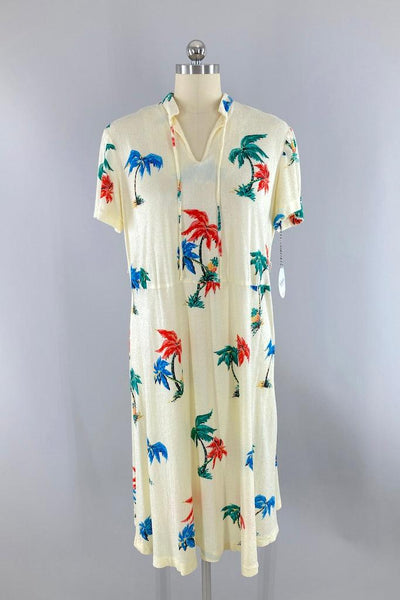 Vintage Palm Tree Print Summer Dress-ThisBlueBird