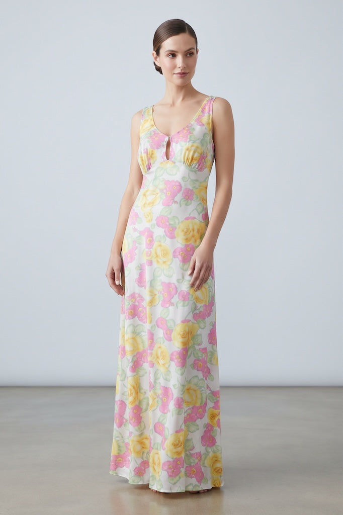Vintage Pink Floral Print Long Nightgown-ThisBlueBird