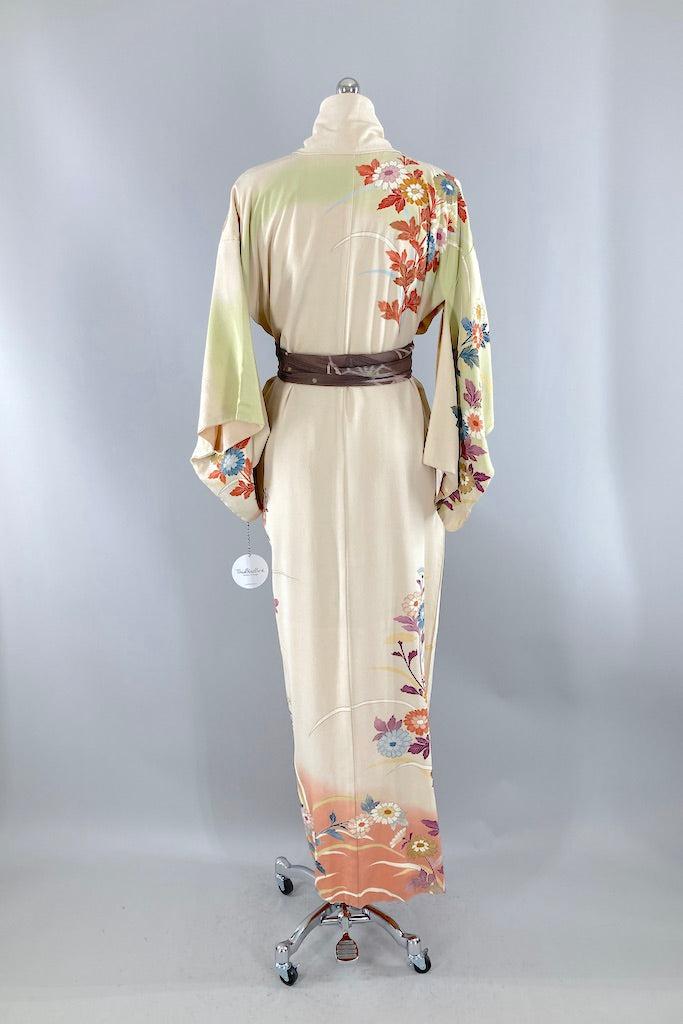 Vintage Pink & Green Ombre Floral Silk Kimono-ThisBlueBird