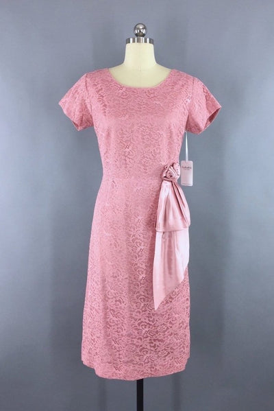 Vintage Pink Lace Cocktail Dress-ThisBlueBird