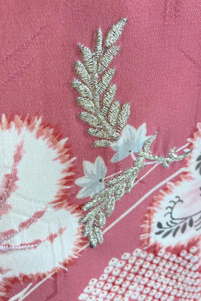 Vintage Pink Maple Leaves Silk Kimono-ThisBlueBird