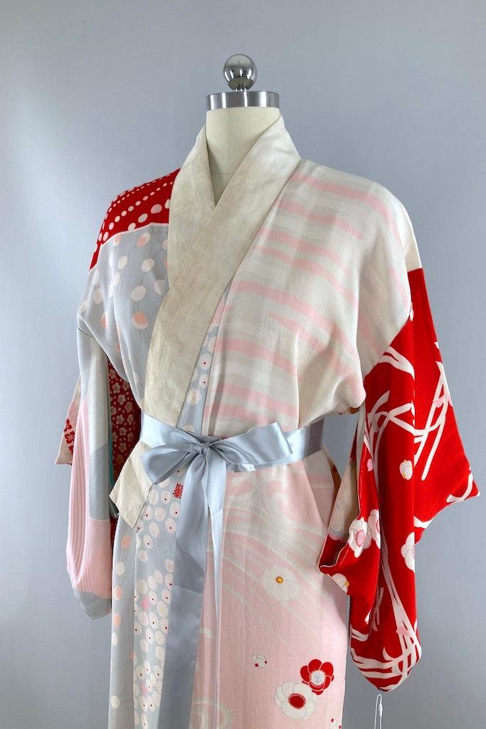 Vintage 60’s silk short kimono. Red and pink. Soft and luxurious. Hand best made D110