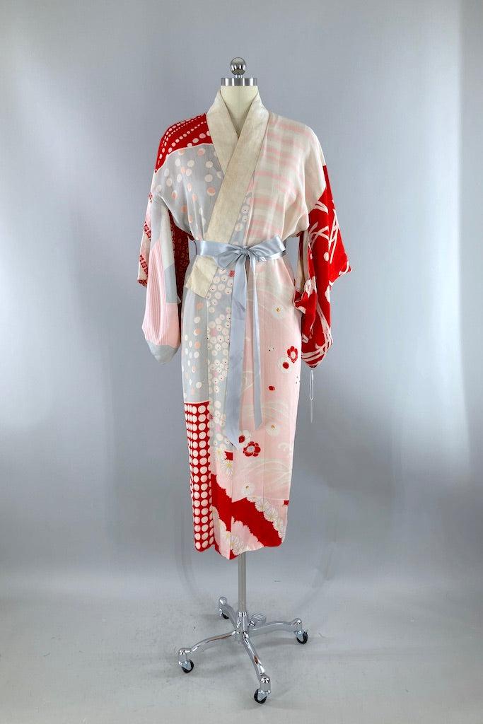 Vintage Pink & Red Patchwork Silk Juban Kimono-ThisBlueBird