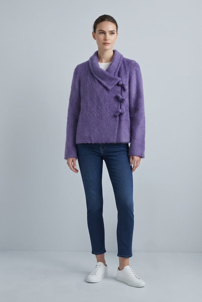 Vintage Purple Fuzzy Bow Front Jacket-ThisBlueBird