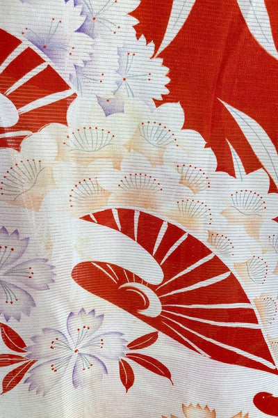 Vintage Red Orange Waves Summer Silk Kimono-ThisBlueBird