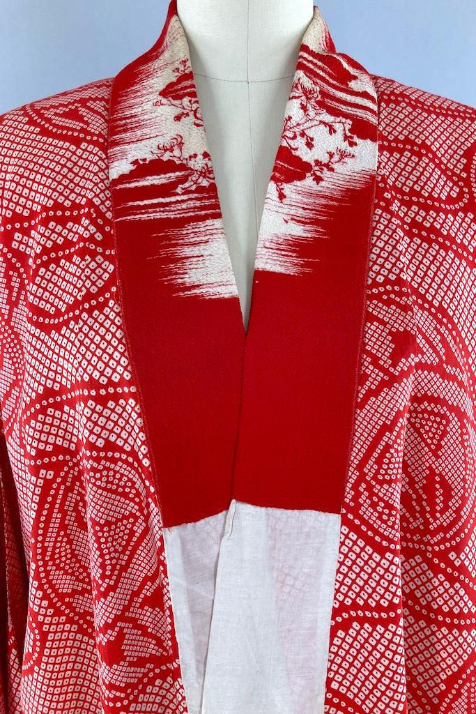 Vintage Red Shibori Print Rayon Juban Kimono-ThisBlueBird