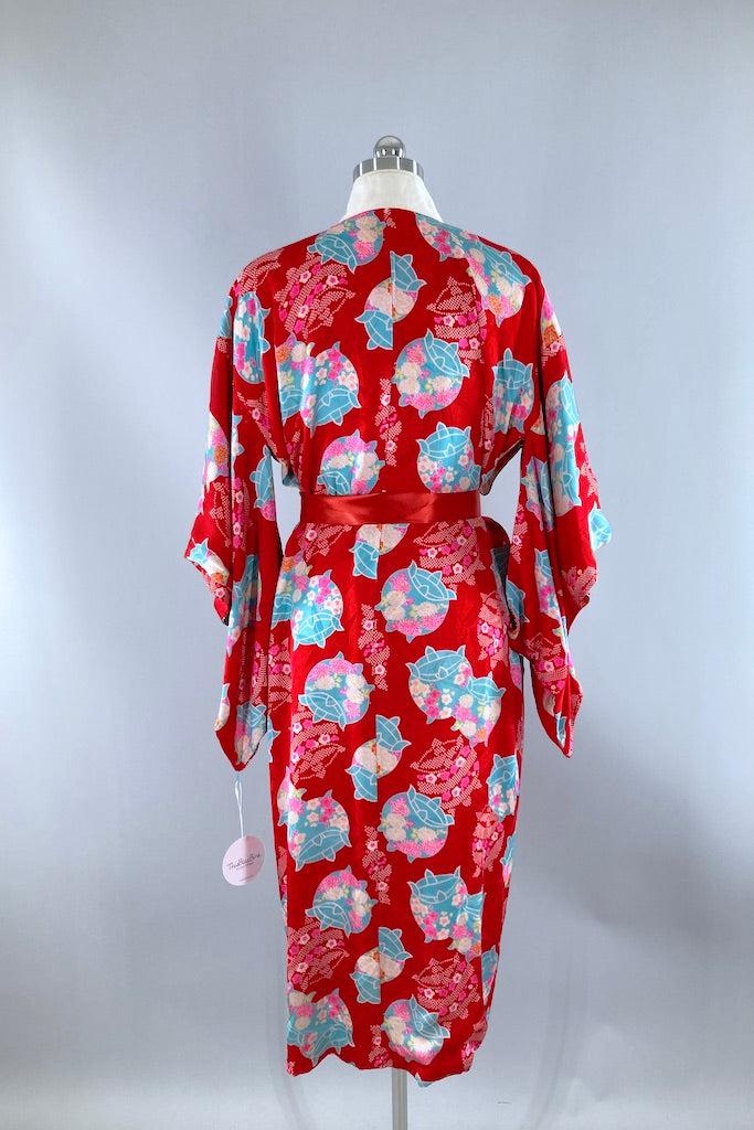 Vintage Red and Aqua Silk Juban Kimono-ThisBlueBird