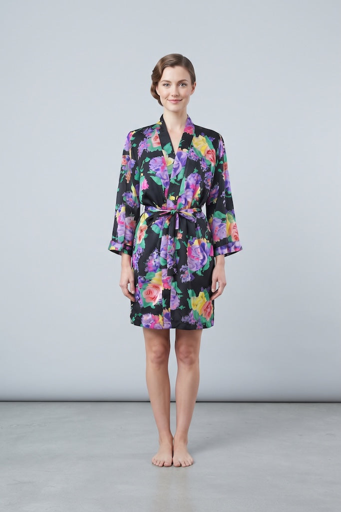 Vintage Roxanne Neon Floral Robe-ThisBlueBird