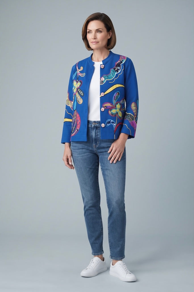 Vintage Royal Blue Applique Jacket-ThisBlueBird