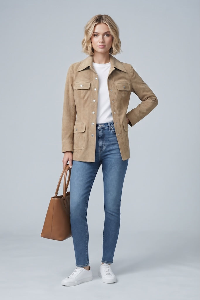 Vintage Tan Suede Jacket-Vintage Outerwear-ThisBlueBird