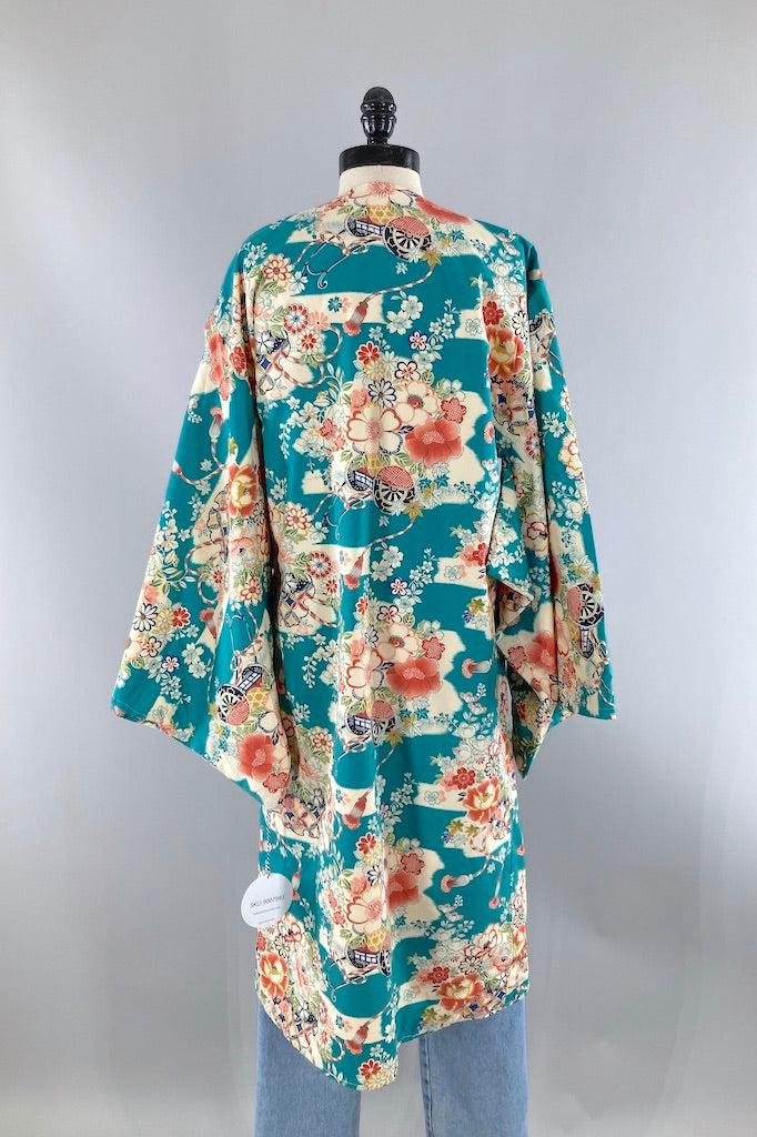 Vintage Turquoise Cotton Kimono Style Robe-ThisBlueBird