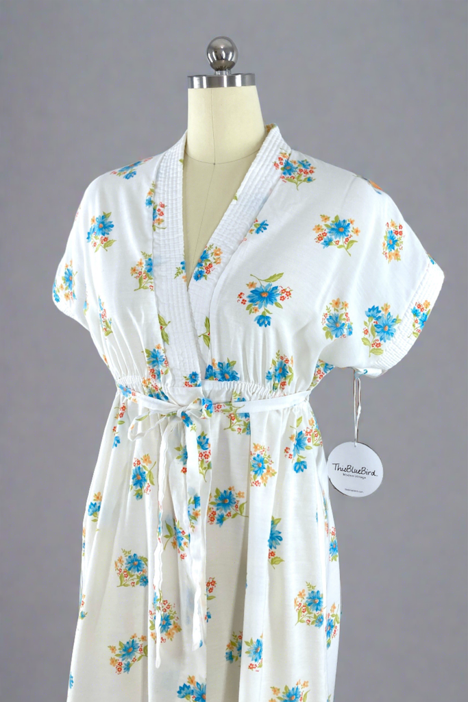Vintage White Floral Print Duster Robe-ThisBlueBird