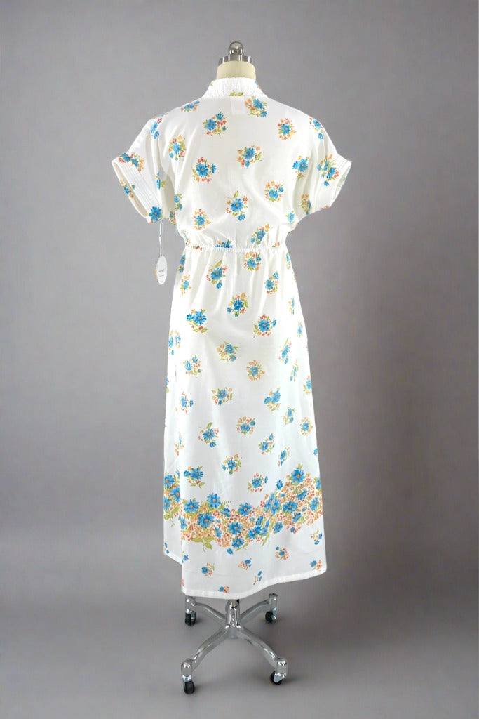 Vintage White Floral Print Duster Robe-ThisBlueBird