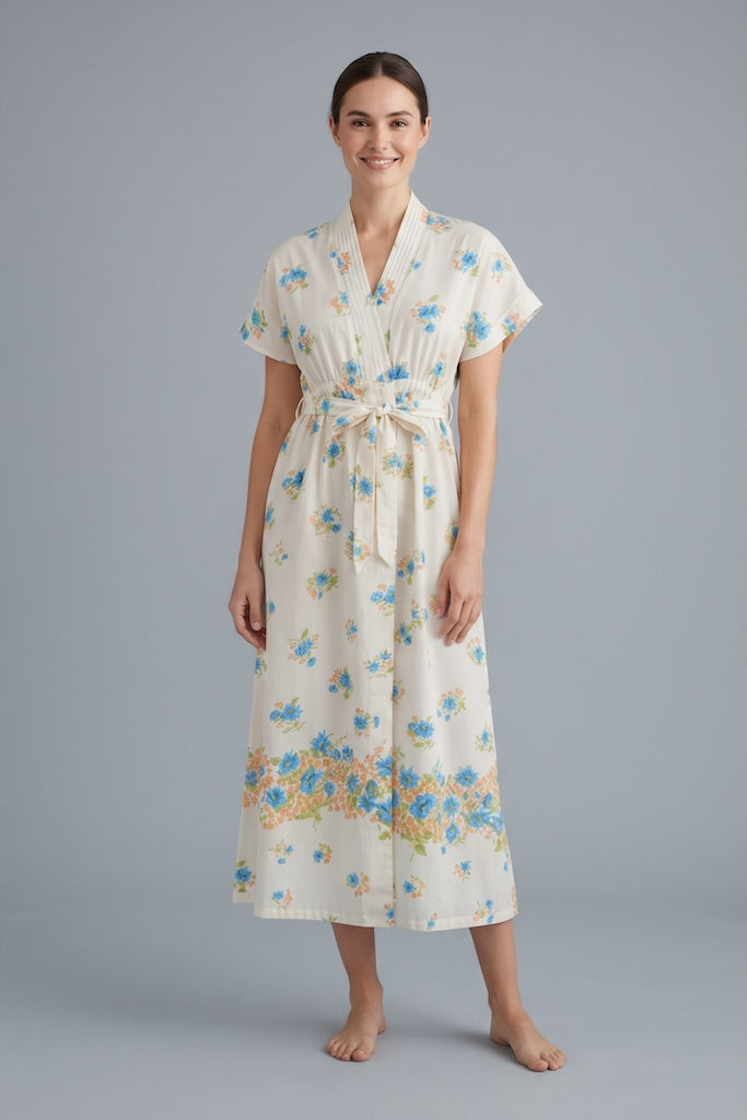 Vintage White Floral Print Duster Robe-ThisBlueBird