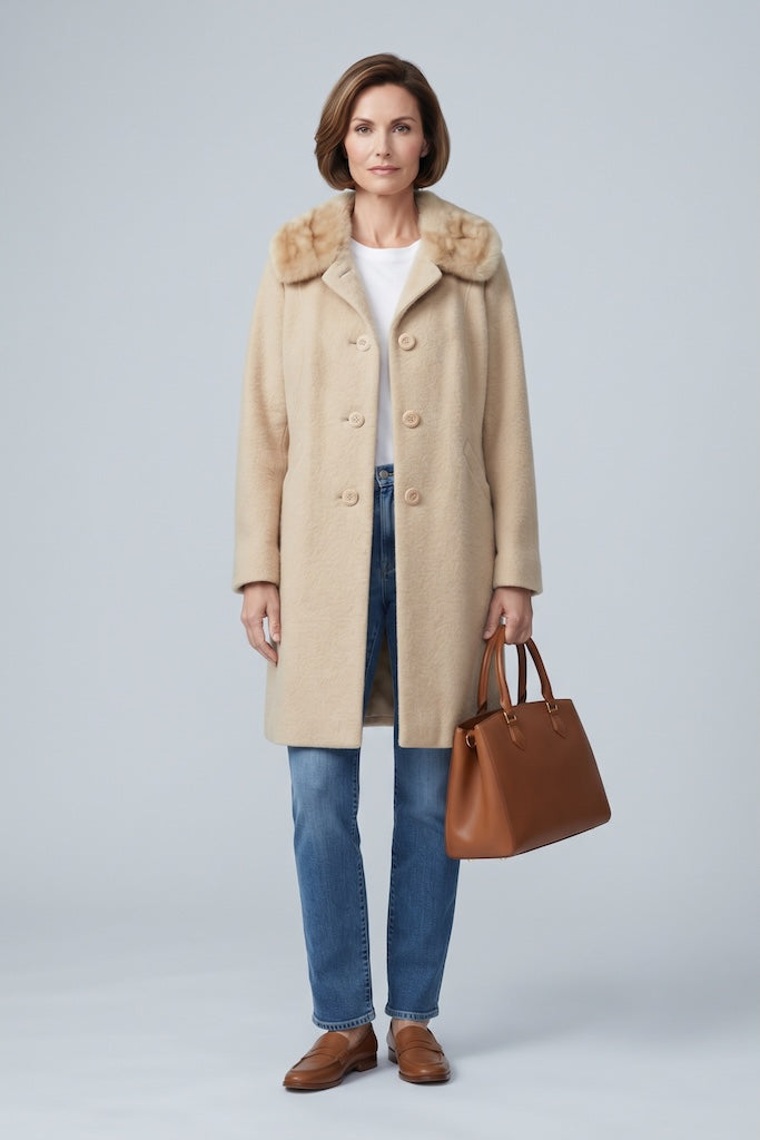 Vintage Winter Coat with Blonde Mink Fur Collar-ThisBlueBird