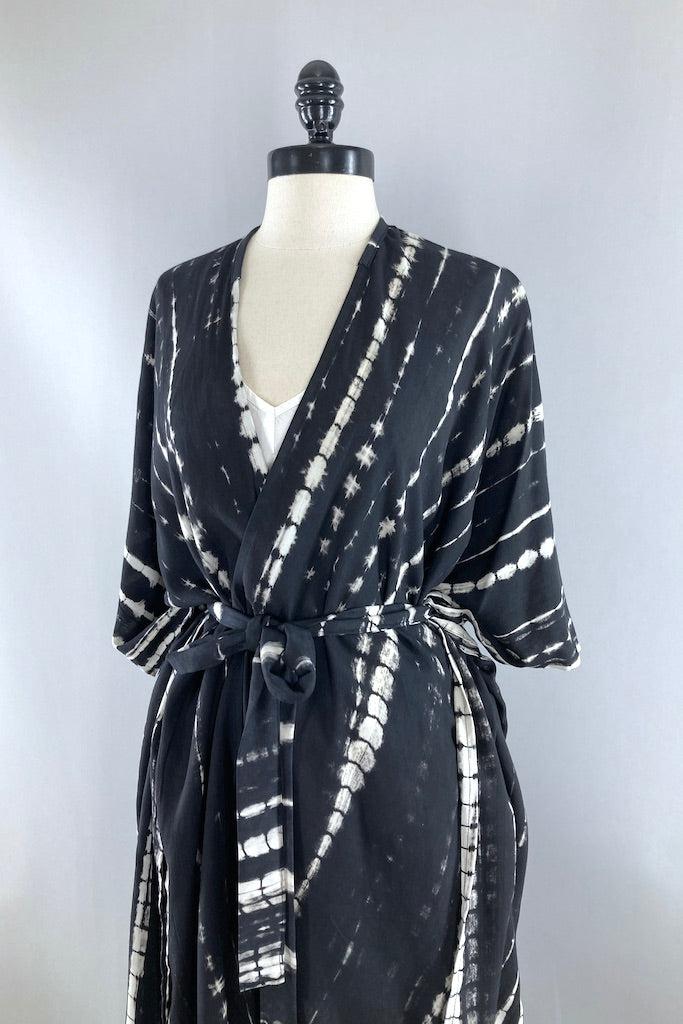 Bali Shibori - Black Kimono Duster-ThisBlueBird