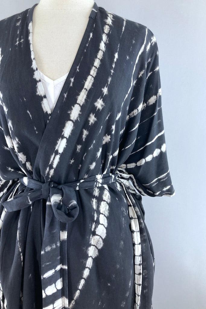 Bali Shibori - Black Kimono Duster-ThisBlueBird