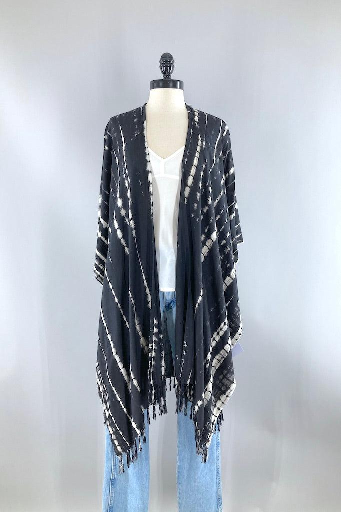 Bali Shibori - Black Kimono Duster-ThisBlueBird