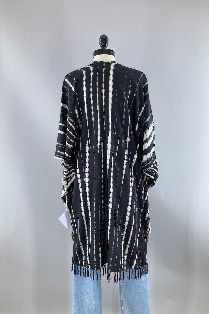 Bali Shibori - Black Kimono Duster-ThisBlueBird