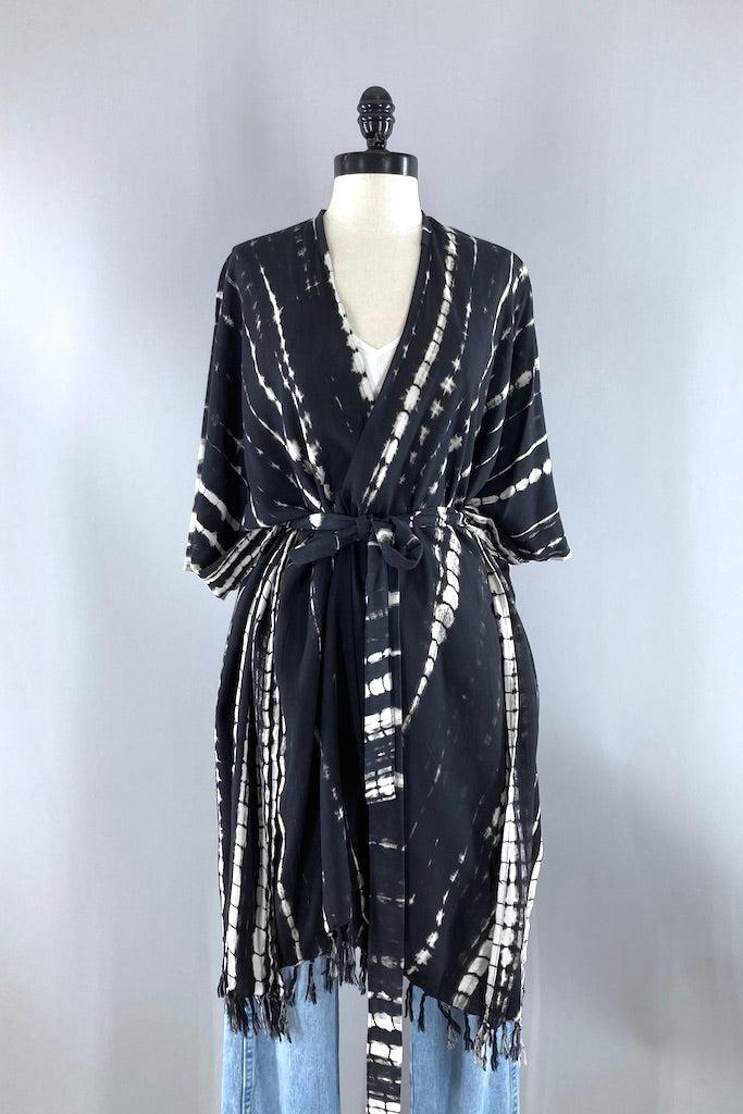 Bali Shibori - Black Kimono Duster-ThisBlueBird