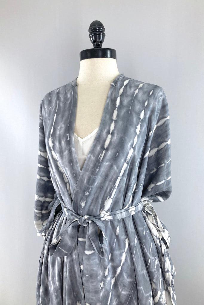 Bali Shibori - Grey Kimono Duster-ThisBlueBird