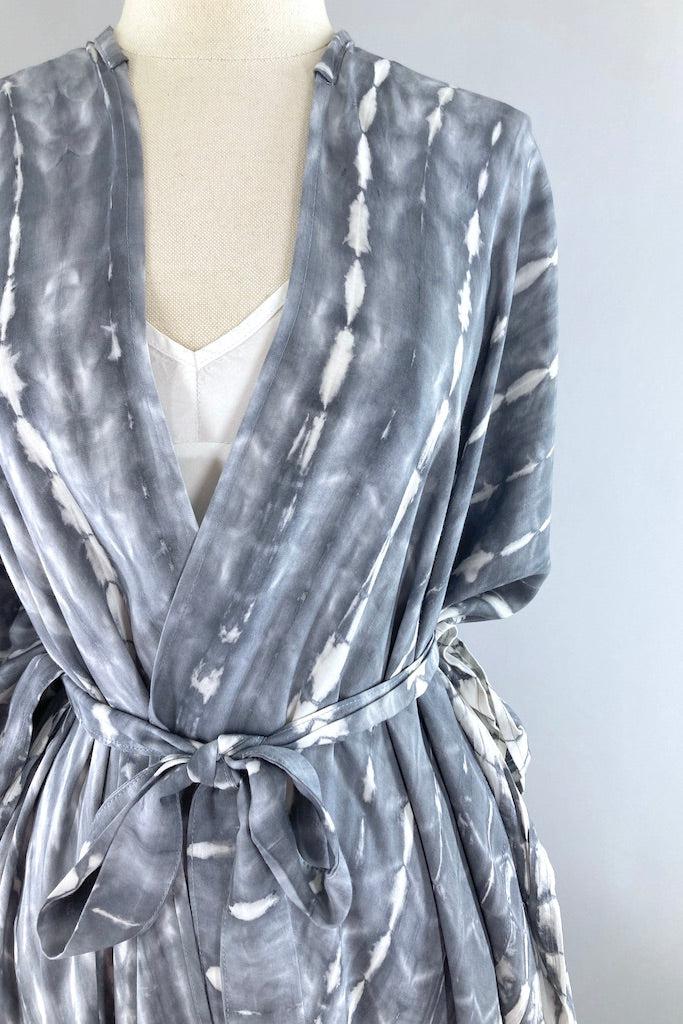 Bali Shibori - Grey Kimono Duster-ThisBlueBird