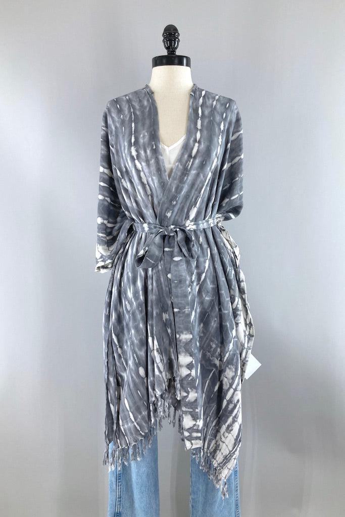 Bali Shibori - Grey Kimono Duster-ThisBlueBird