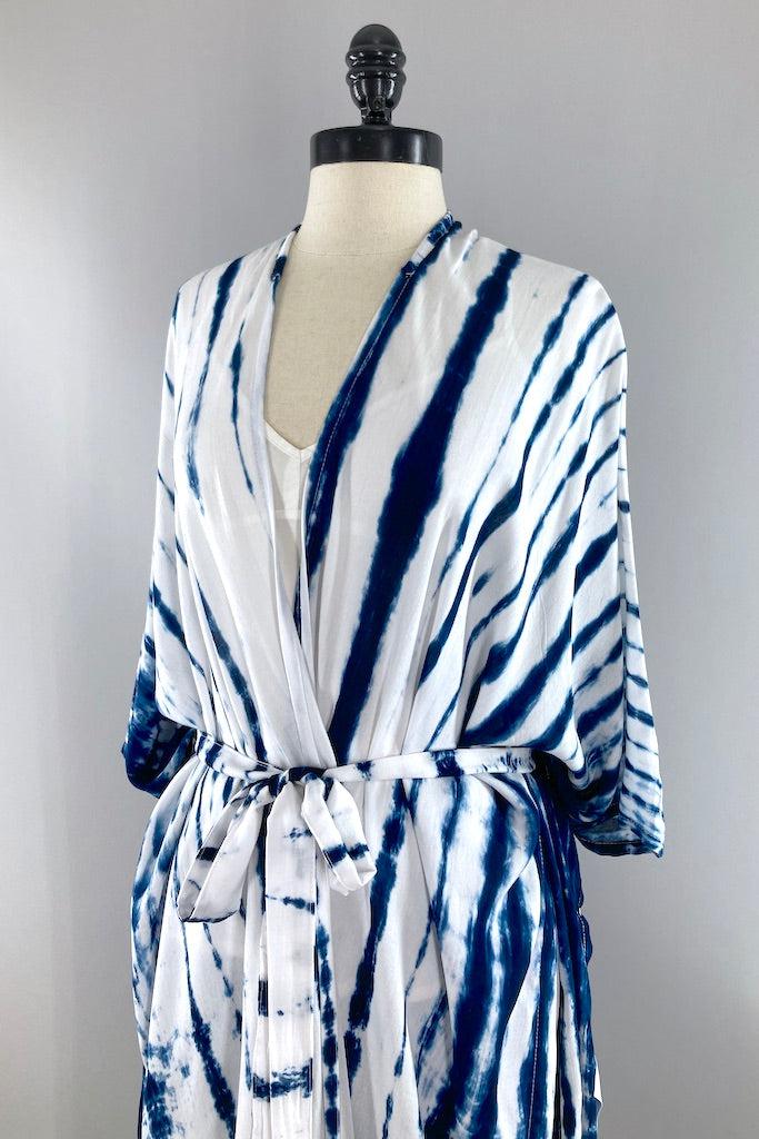 Bali Shibori - White Kimono Robe-ThisBlueBird
