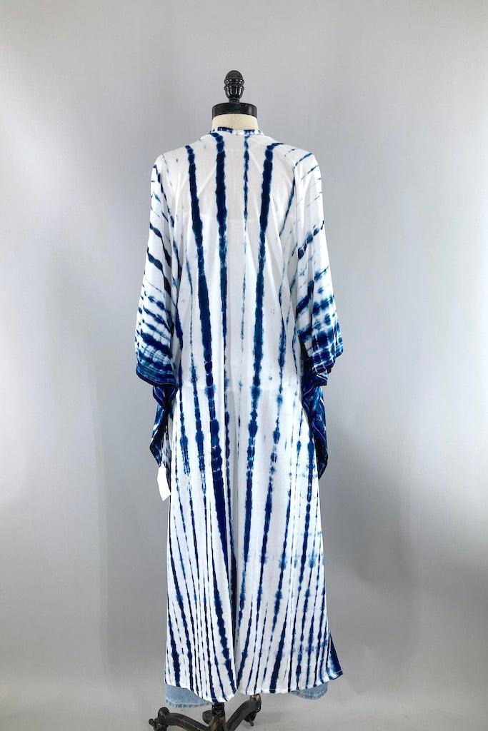 Bali Shibori - White Kimono Robe-ThisBlueBird