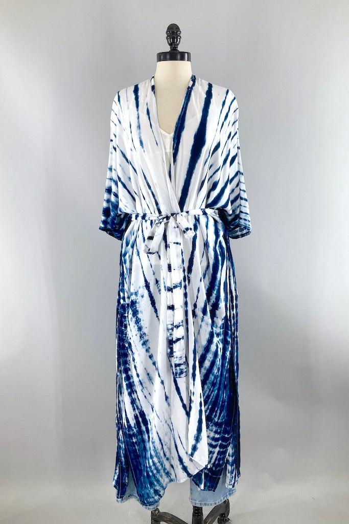 Bali Shibori - White Kimono Robe-ThisBlueBird