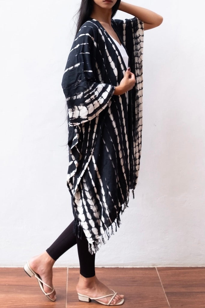 Bali Shibori - Black Kimono Duster-ThisBlueBird