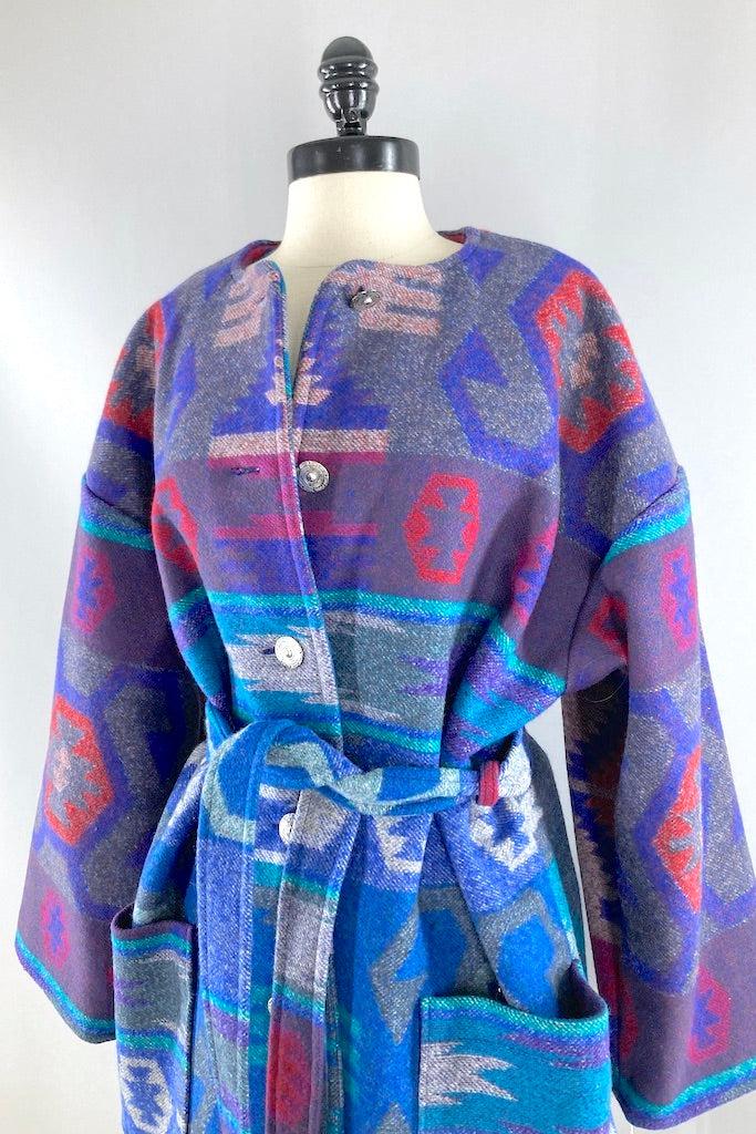 Blue Aztec Blanket Coat-ThisBlueBird