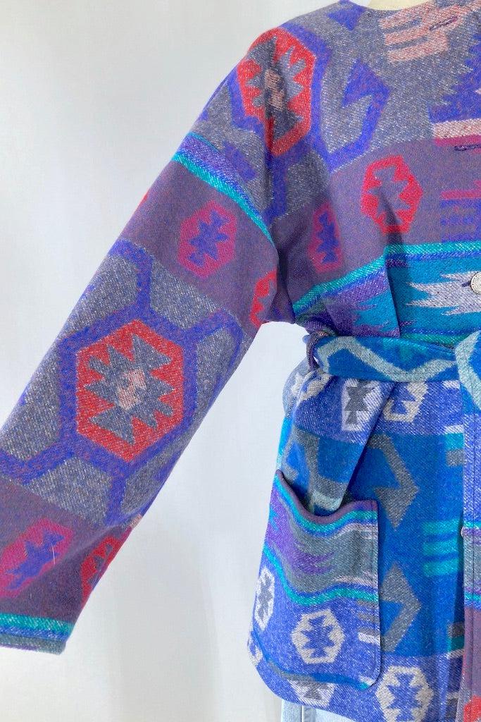 Blue Aztec Blanket Coat-ThisBlueBird