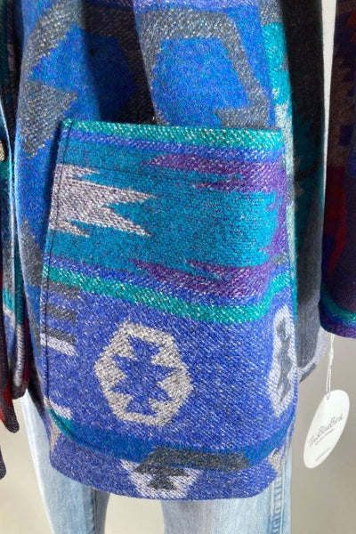 Blue Aztec Blanket Coat-ThisBlueBird