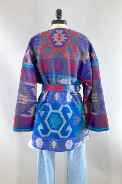 Blue Aztec Blanket Coat-ThisBlueBird