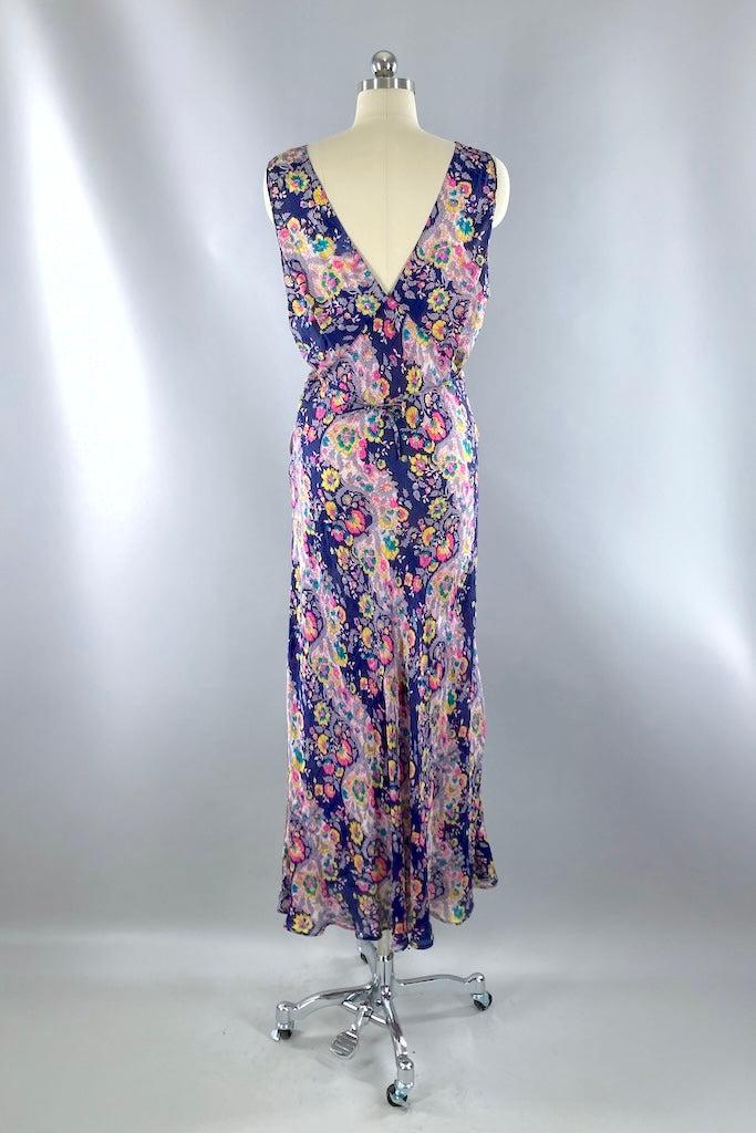 Blue Floral Print Silk Nightgown-ThisBlueBird