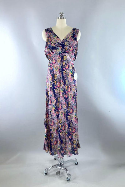 Blue Floral Print Silk Nightgown-ThisBlueBird