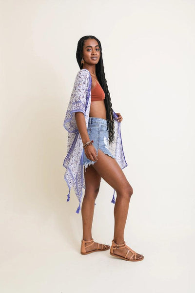 Blue & White Paisley Duster Kimono-ThisBlueBird