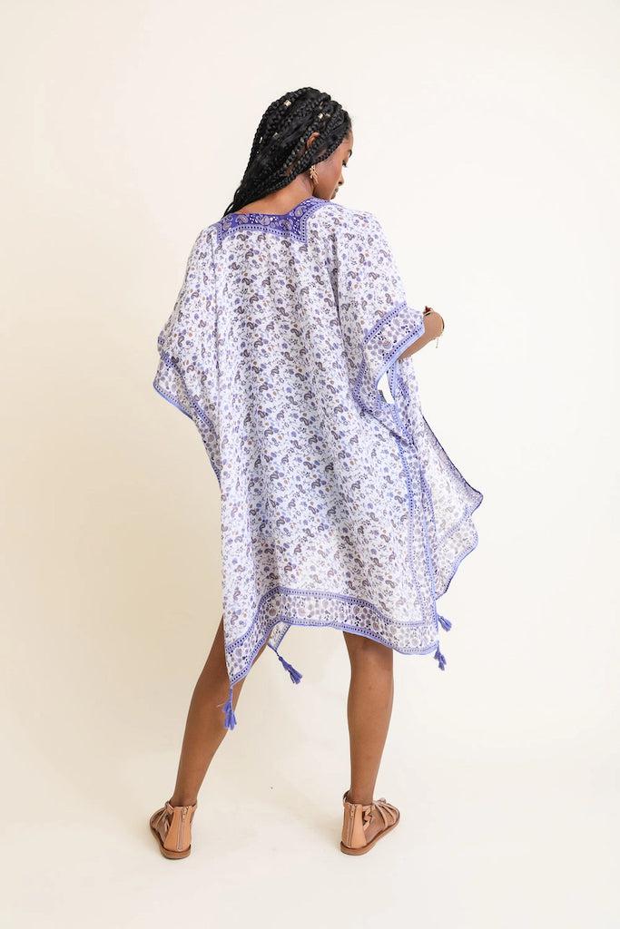 Blue &amp; White Paisley Duster Kimono-ThisBlueBird