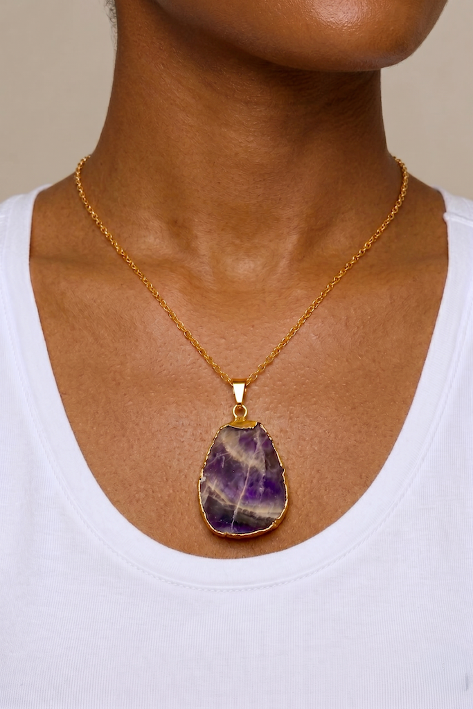 Chevron Amethyst Gold Necklace-ThisBlueBird