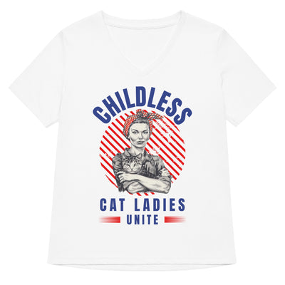 Childless Cat Ladies Unite! Women's V-Neck Tshirt-ThisBlueBird